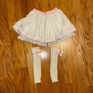Super cute fuzzy skirt & Leg Warmers, XS, Kawaii Cosplay Costume items